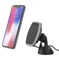 Magnetic induction smartphone charger on windshield 