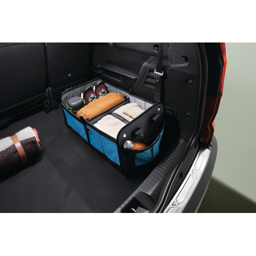 Luggage compartment storage box with compartments