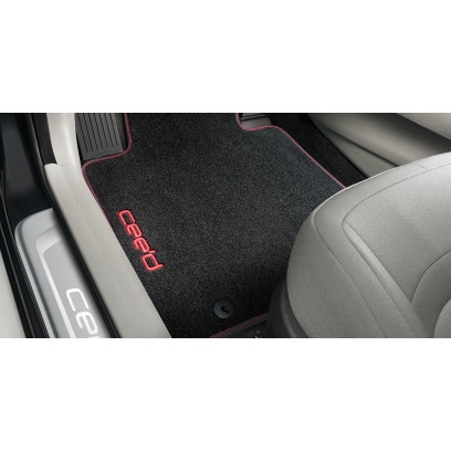 Textile floor mats, velour with red accent, RHD